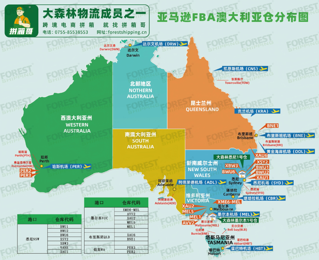 亚马逊FBA澳大利亚仓分布图 亚马逊FBA澳大利亚仓分布图