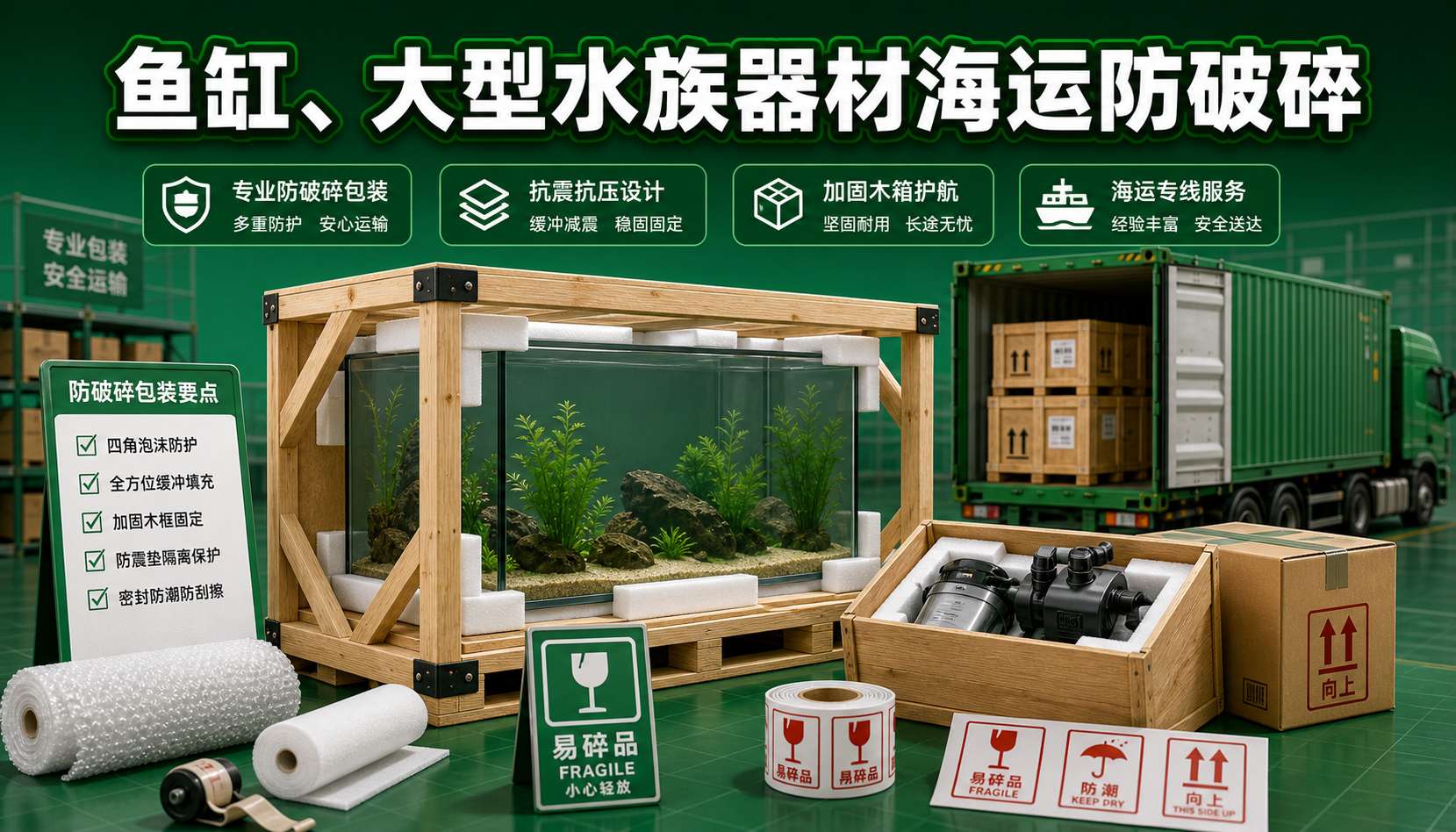 鱼缸、大型水族器材海运出国如何防破碎 鱼缸、大型水族器材海运出国如何防破碎