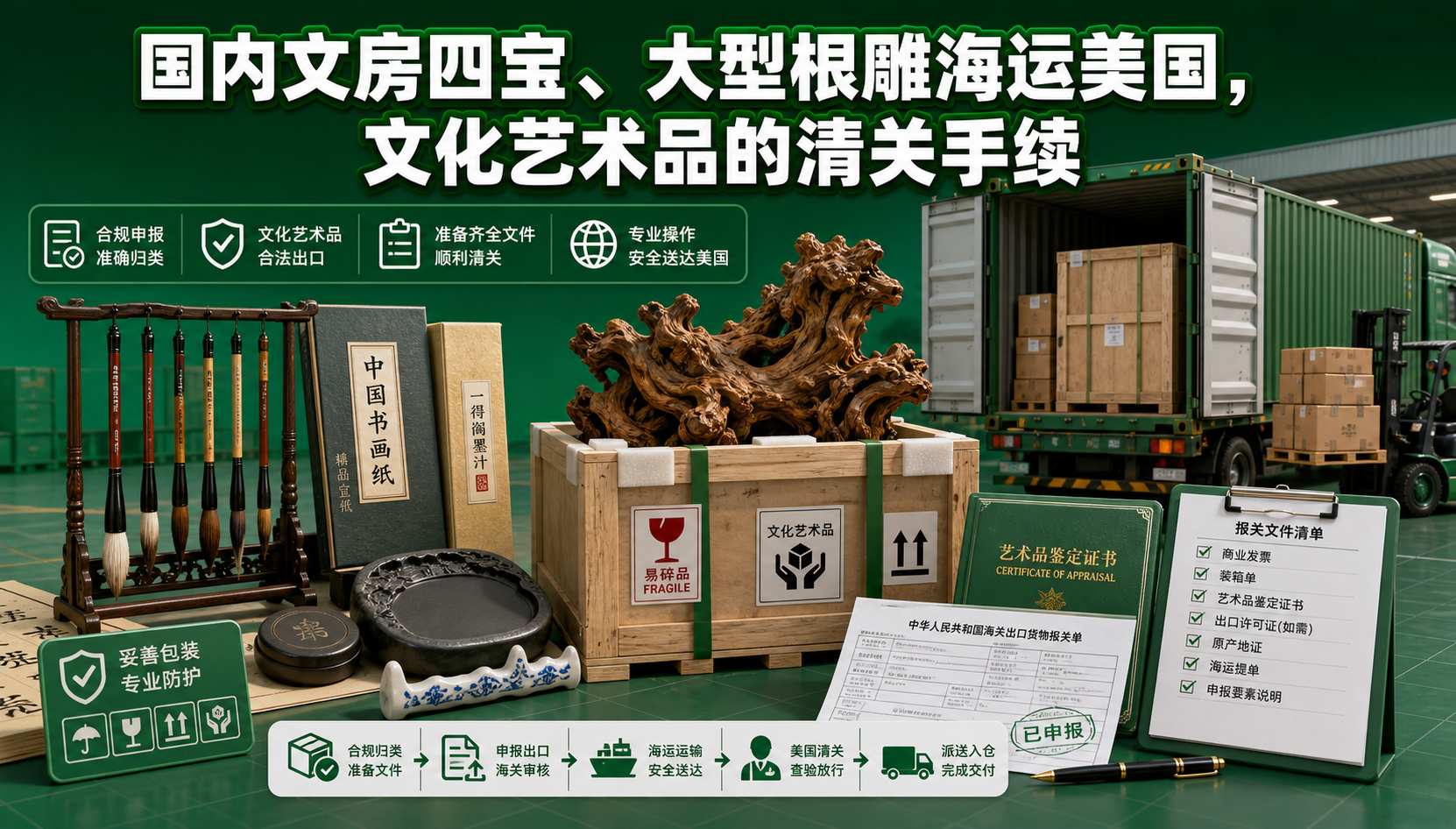 国内文房四宝、大型根雕海运美国,文化艺术品的清关手续 国内文房四宝、大型根雕海运美国,文化艺术品的清关手续