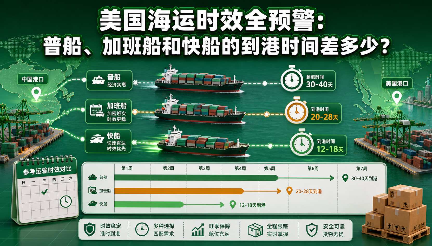 美国海运时效全预警:普船、加班船和快船的到港时间差多少? 美国海运时效全预警:普船、加班船和快船的到港时间差多少?