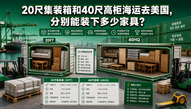 20尺集装箱和40尺高柜海运去美国,分别能装下多少家具? 20尺集装箱和40尺高柜海运去美国,分别能装下多少家具?